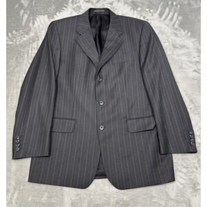 Prestige S Cohen Suit Blazer Jacket Mens 46L Black Pinstripe Sport Coat Wool